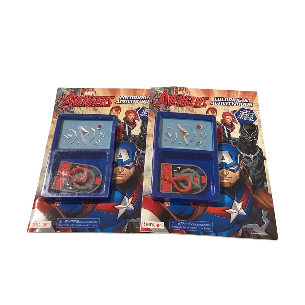 2 Pack Marvel Avengers Coloring Activity Books with DIY Crystal Sticker Keychain